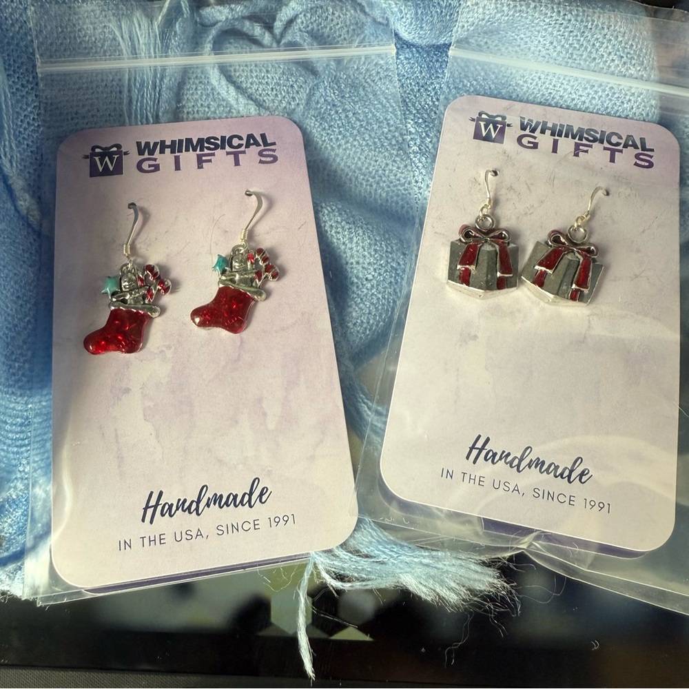 Whimsical Gifts Holiday Earring Set • Stockings + Gift Box • NIB